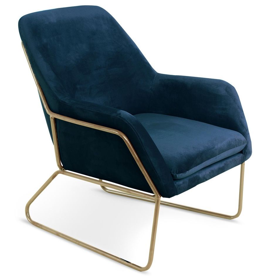 Fauteuil velours bleu et métal doré Clara - Photo n°1