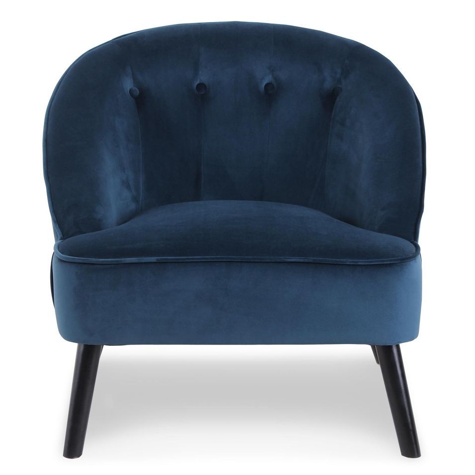 Fauteuil velours bleu et pieds bois noir Sandy - Photo n°1