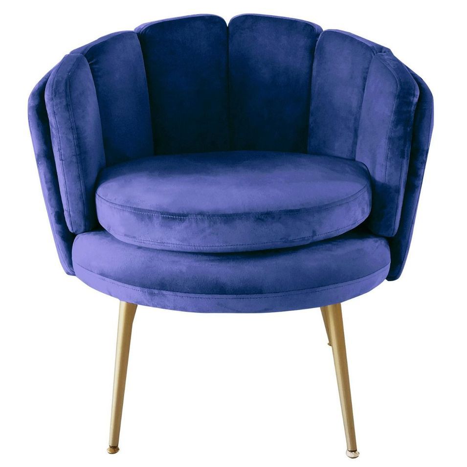 Fauteuil velours bleu et pieds métal doré Ranni - Photo n°1