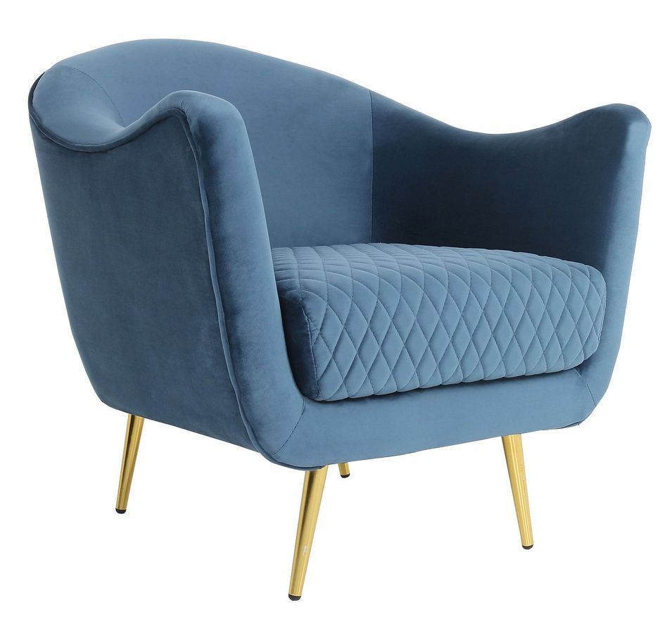 Fauteuil velours bleu et pieds métal doré Dahlia - Photo n°1
