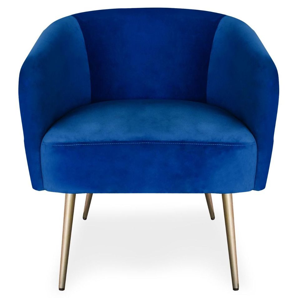 Fauteuil velours bleu et pieds métal doré Goldy - Photo n°1