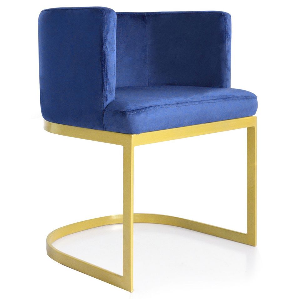 Fauteuil velours bleu et pieds métal doré Nolan - Photo n°1