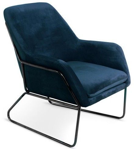 Fauteuil velours bleu et pieds métal noir Claude - Photo n°1