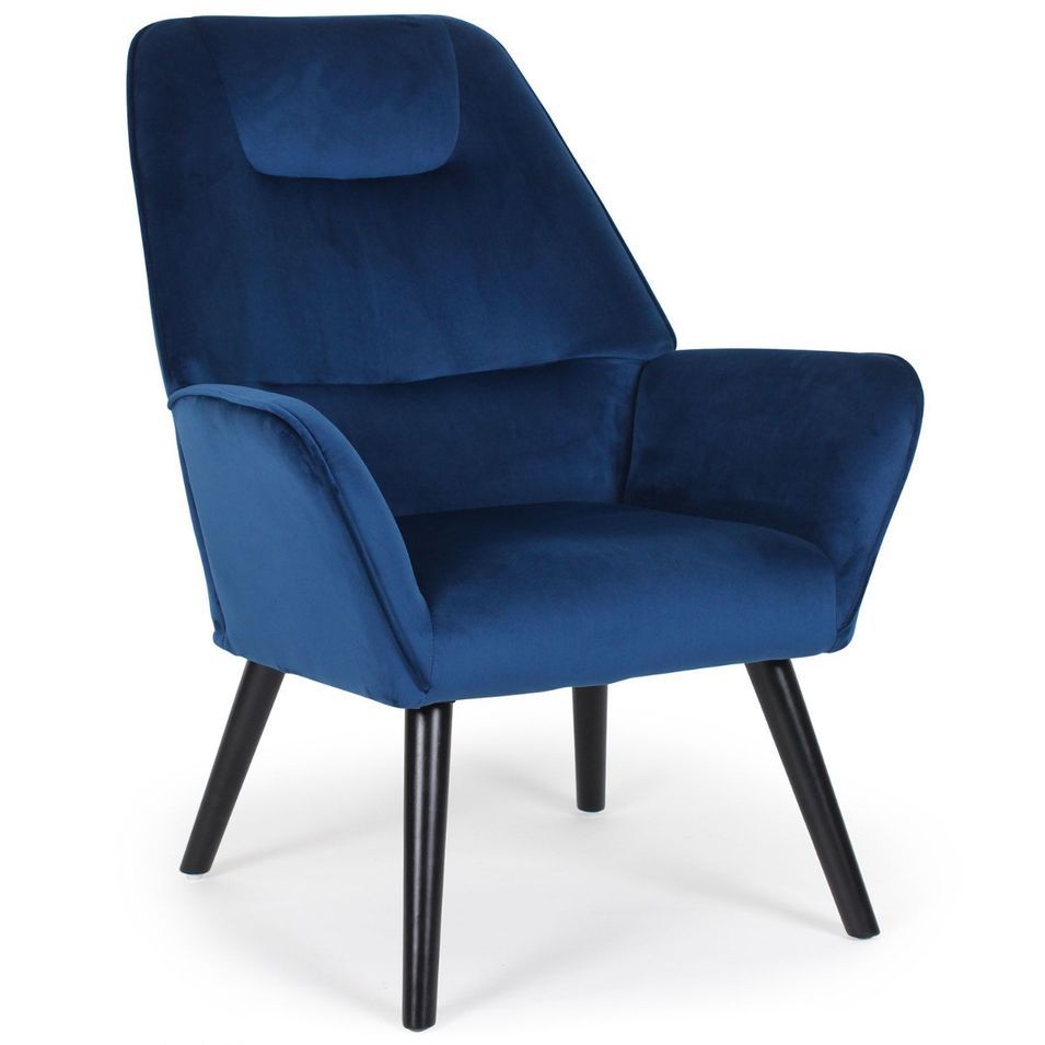 Fauteuil velours bleu et pieds noirs Tix - Photo n°1