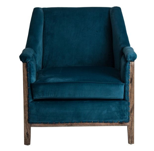 Fauteuil velours bleu pétrole et bois tropical foncé Nothi - Photo n°1