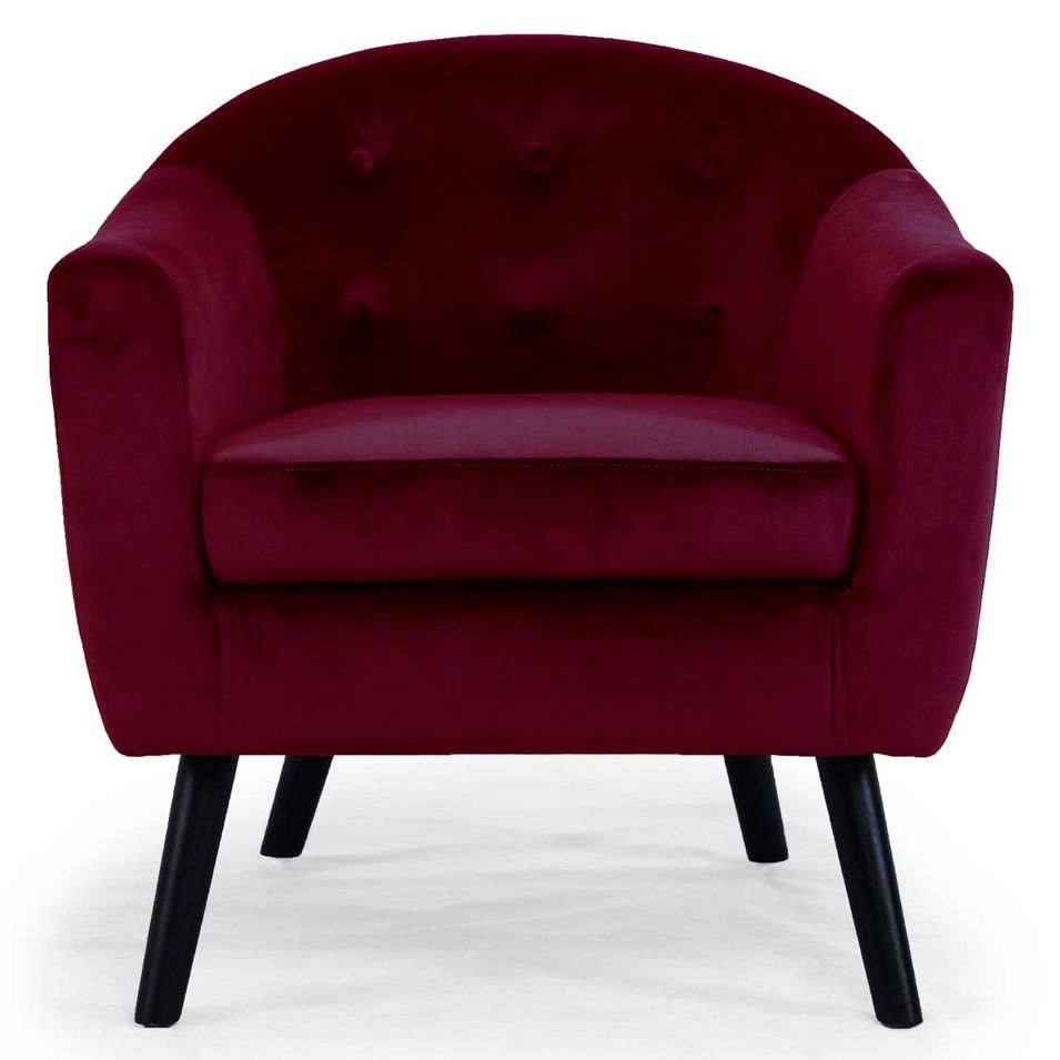 Fauteuil velours bordeaux et pieds bois massif noir Soxford - Photo n°1