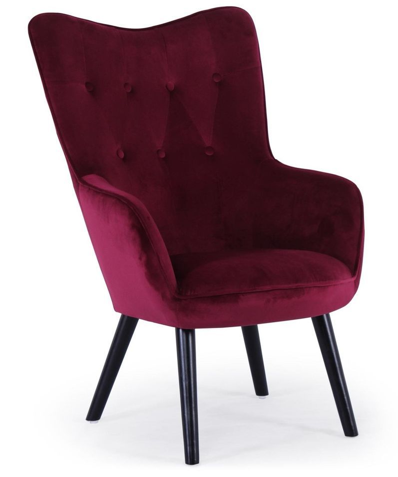 Fauteuil velours bordeaux et pieds bois noir Kallyr - Photo n°1
