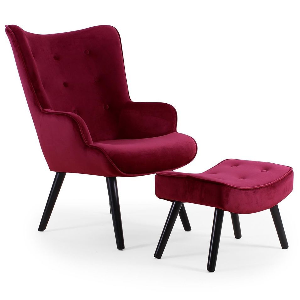 Fauteuil velours bordeaux scandinave avec repose pieds Sonia - Photo n°1