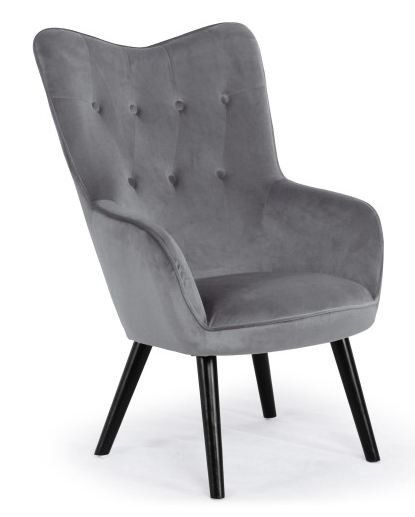 Fauteuil velours gris et pieds bois noir Kallyr - Photo n°1