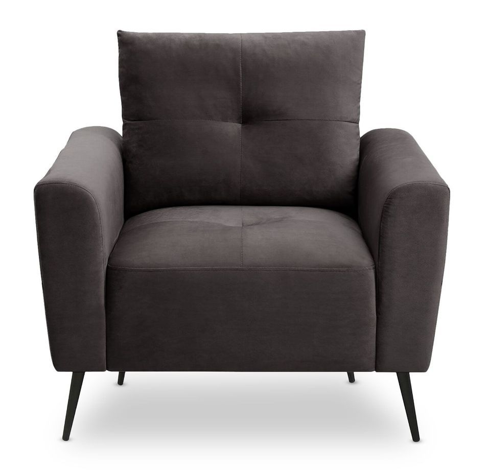 Fauteuil velours gris et pieds métal noir Conel - Photo n°1
