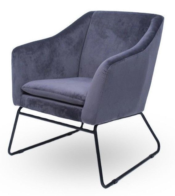 Fauteuil velours gris et pieds métal noir Voltaire - Photo n°1