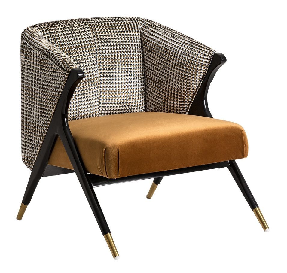 Fauteuil velours moutarde et bois d'hévéa noir Bari 72 cm - Photo n°1