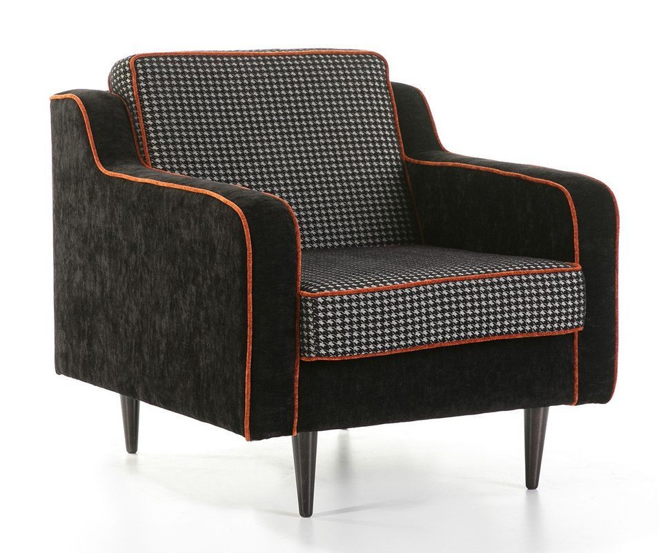 Fauteuil velours noir et blanc à motifs pieds bois massif - Photo n°1