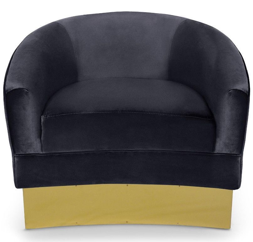 Fauteuil velours noir et pied métal doré Illem - Photo n°1