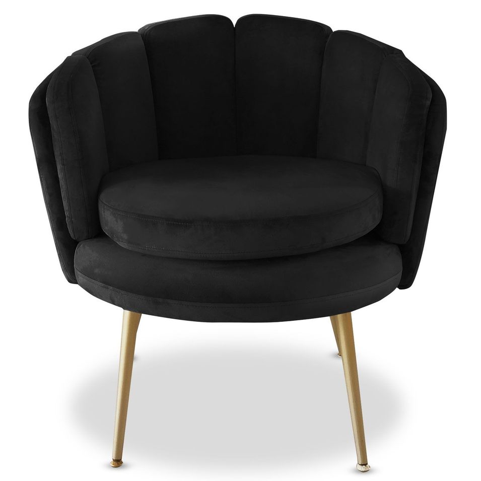 Fauteuil velours noir et pieds métal doré Flora - Photo n°1