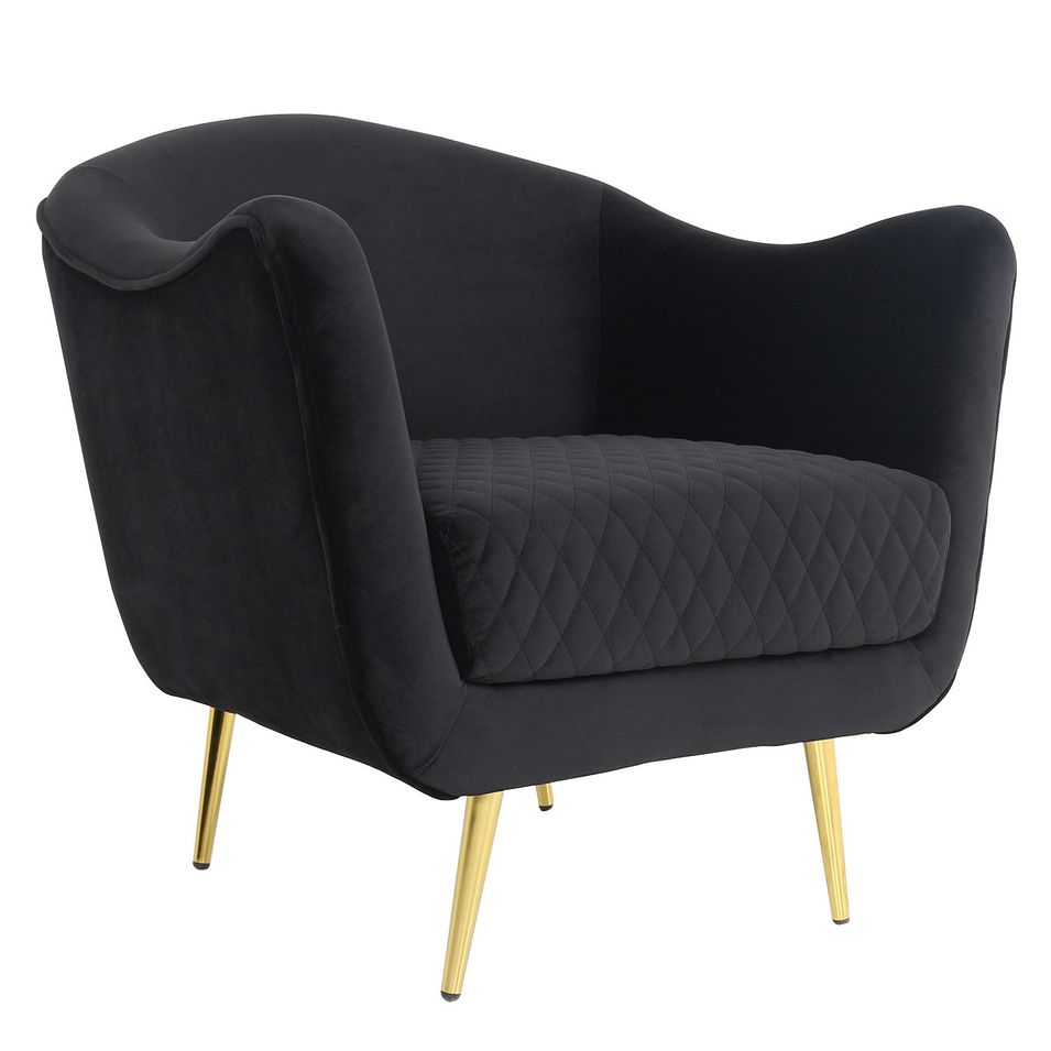 Fauteuil velours noir et pieds métal doré Dahlia - Photo n°1
