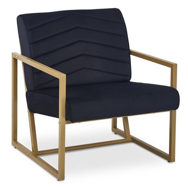 Fauteuil velours noir et pieds métal doré Doriv - Photo n°1