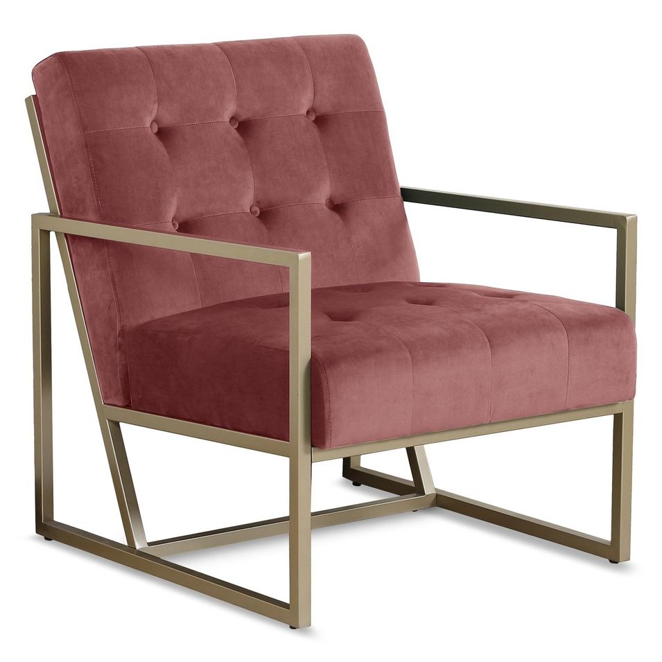 Fauteuil velours rose et metal or Kampa - Photo n°1