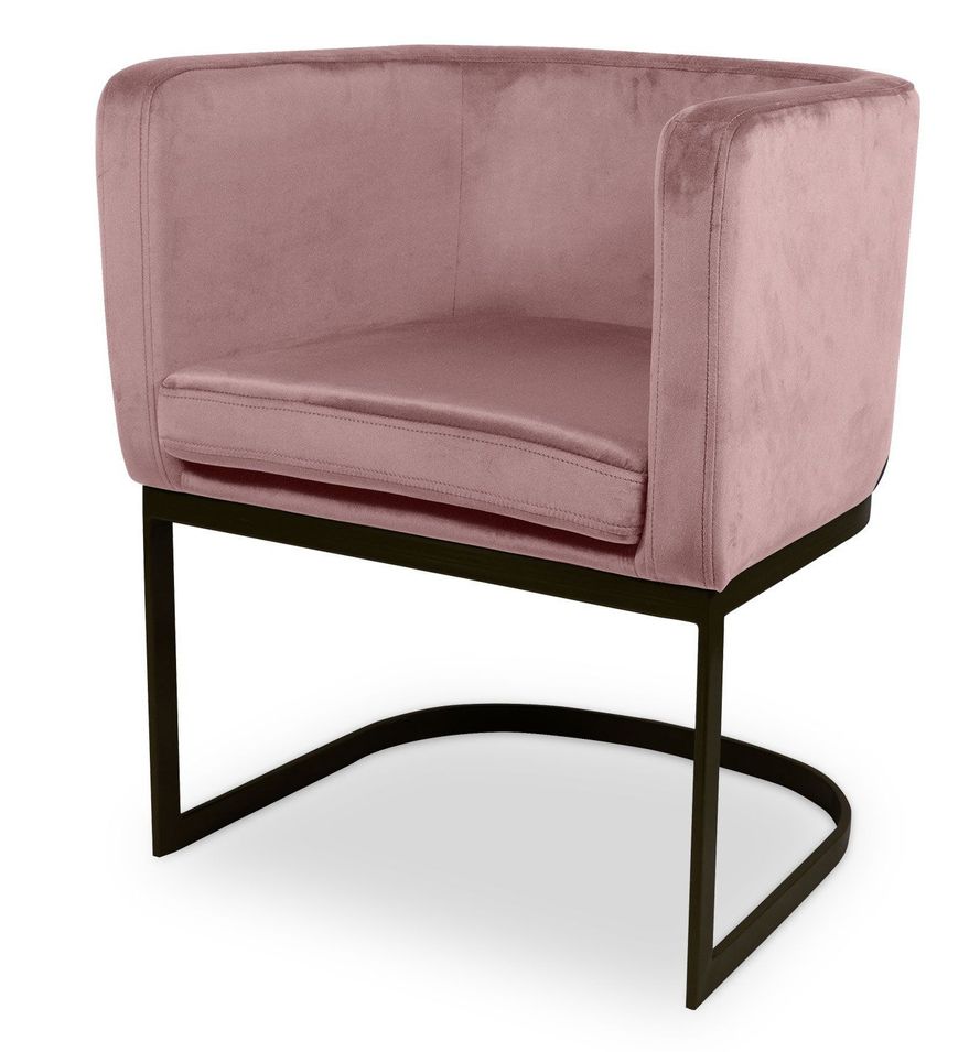 Fauteuil velours rose et pied métal noir Naoli - Photo n°1