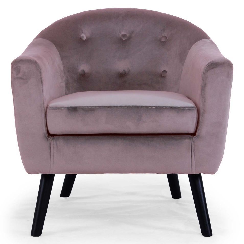 Fauteuil velours rose et pieds bois massif noir Soxford - Photo n°1