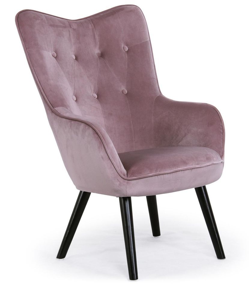 Fauteuil velours rose et pieds bois noir Kallyr - Photo n°1