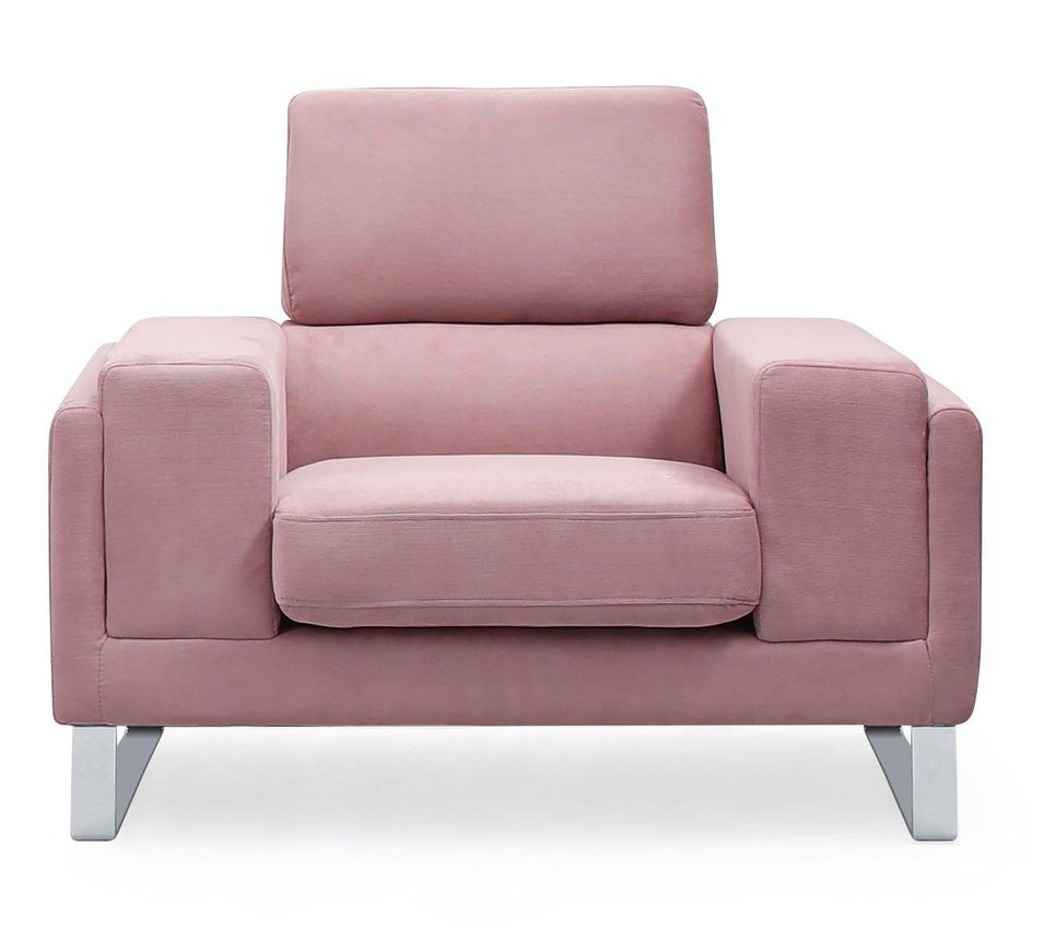 Fauteuil velours rose et pieds métal argenté Medra - Photo n°1