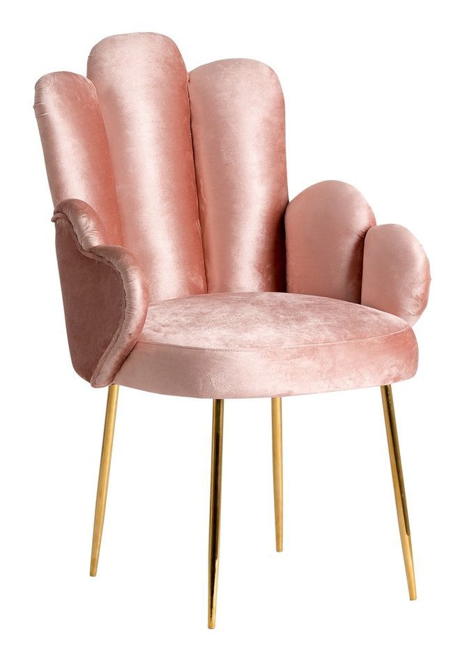 Fauteuil velours rose et pieds métal doré Barth - Photo n°1