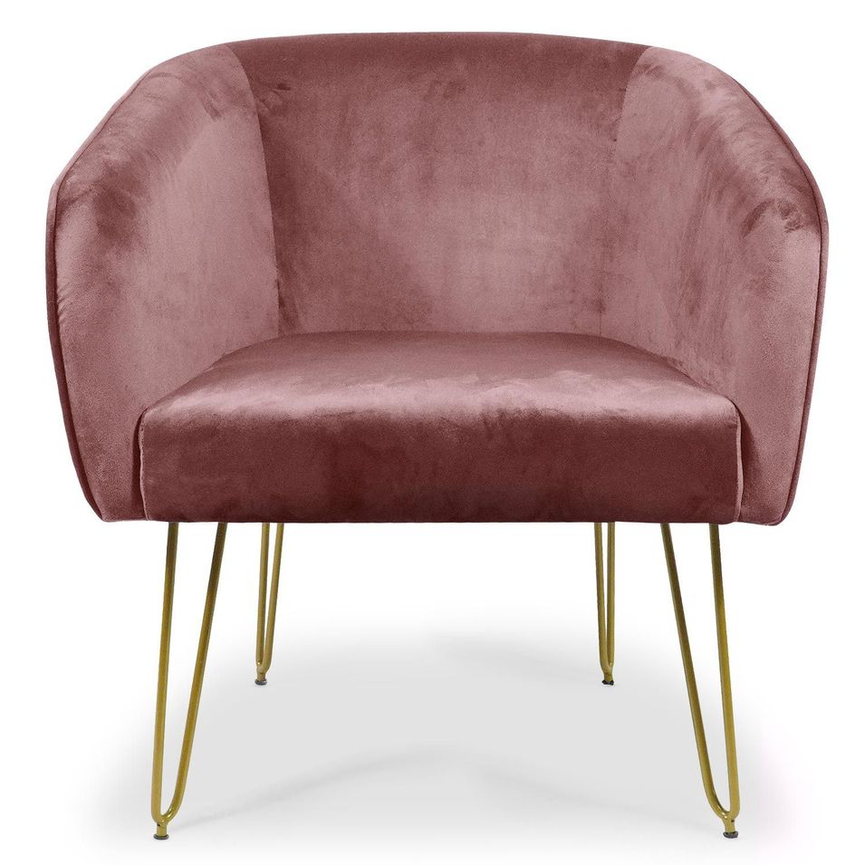 Fauteuil velours rose et pieds métal doré Nostran - Photo n°1