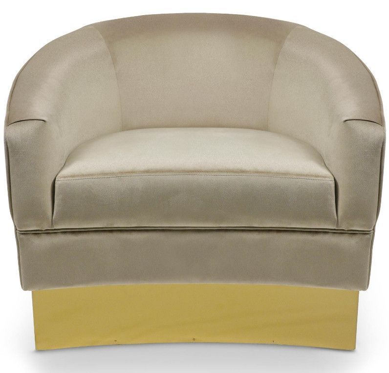 Fauteuil velours taupe et pied métal doré Illem - Photo n°1