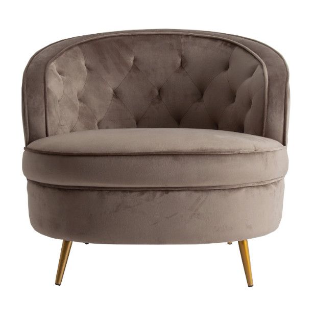 Fauteuil velours taupe et pieds métal doré Ozonn - Photo n°1