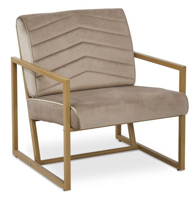 Fauteuil velours taupe et pieds métal doré Doriv - Photo n°1