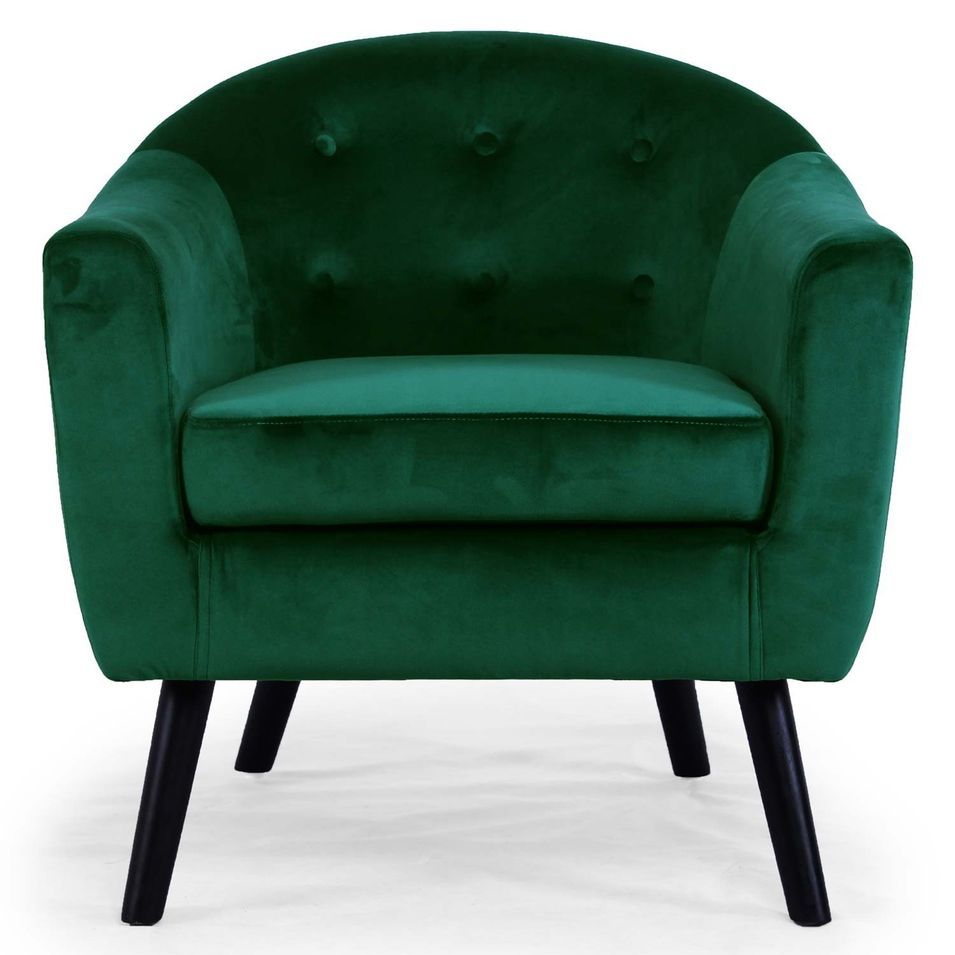 Fauteuil velours vert et pieds bois massif noir Soxford - Photo n°1