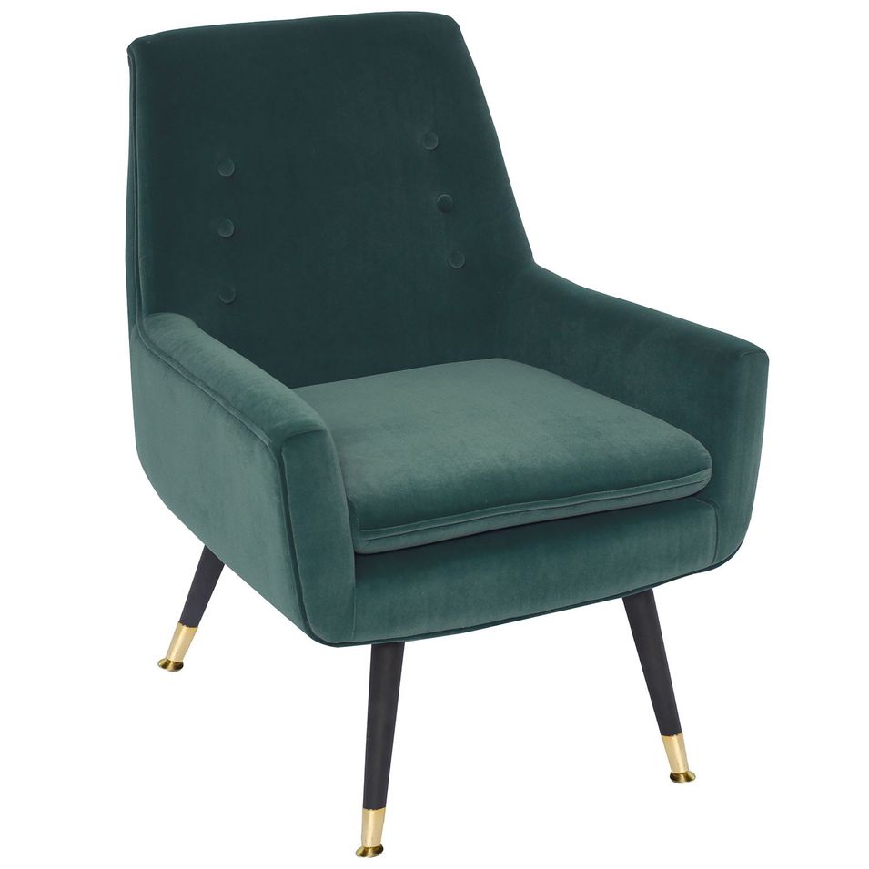 Fauteuil velours vert et pieds bois noir doré Aleen - Photo n°1