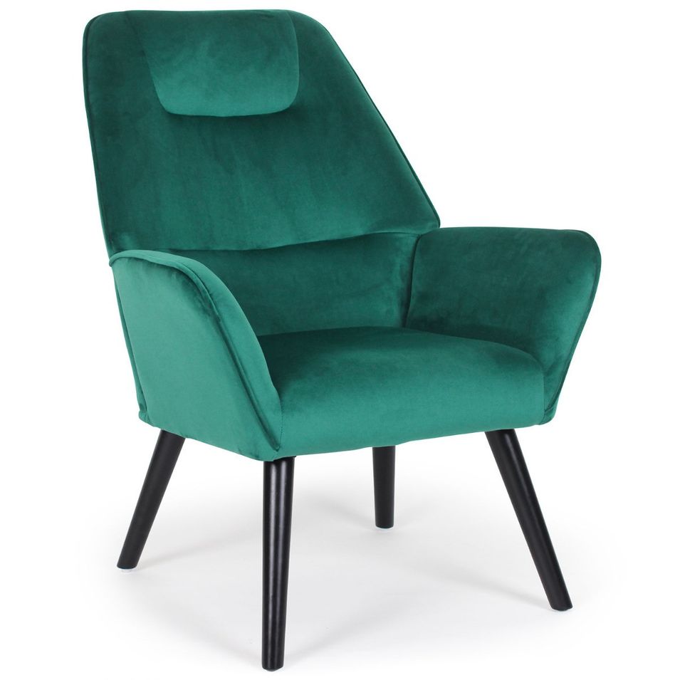 Fauteuil velours vert et pieds noirs Tix - Photo n°1