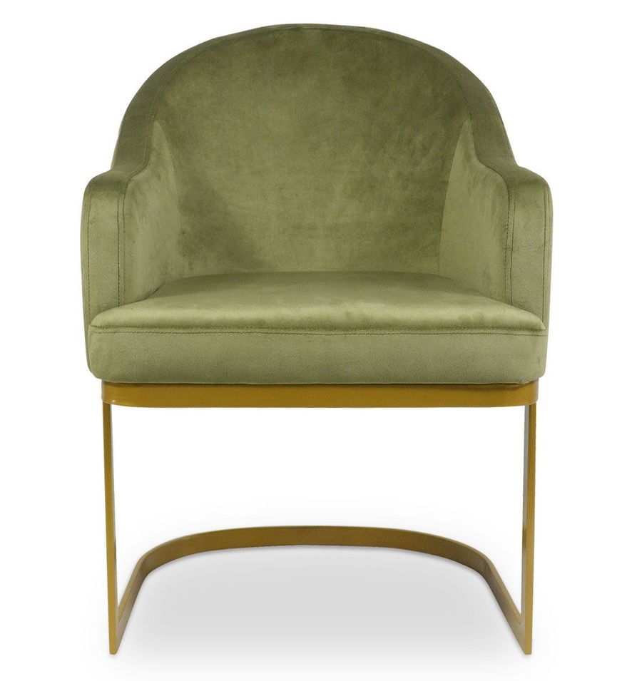 Fauteuil velours vert kaki et pied métal doré Tserve - Photo n°1