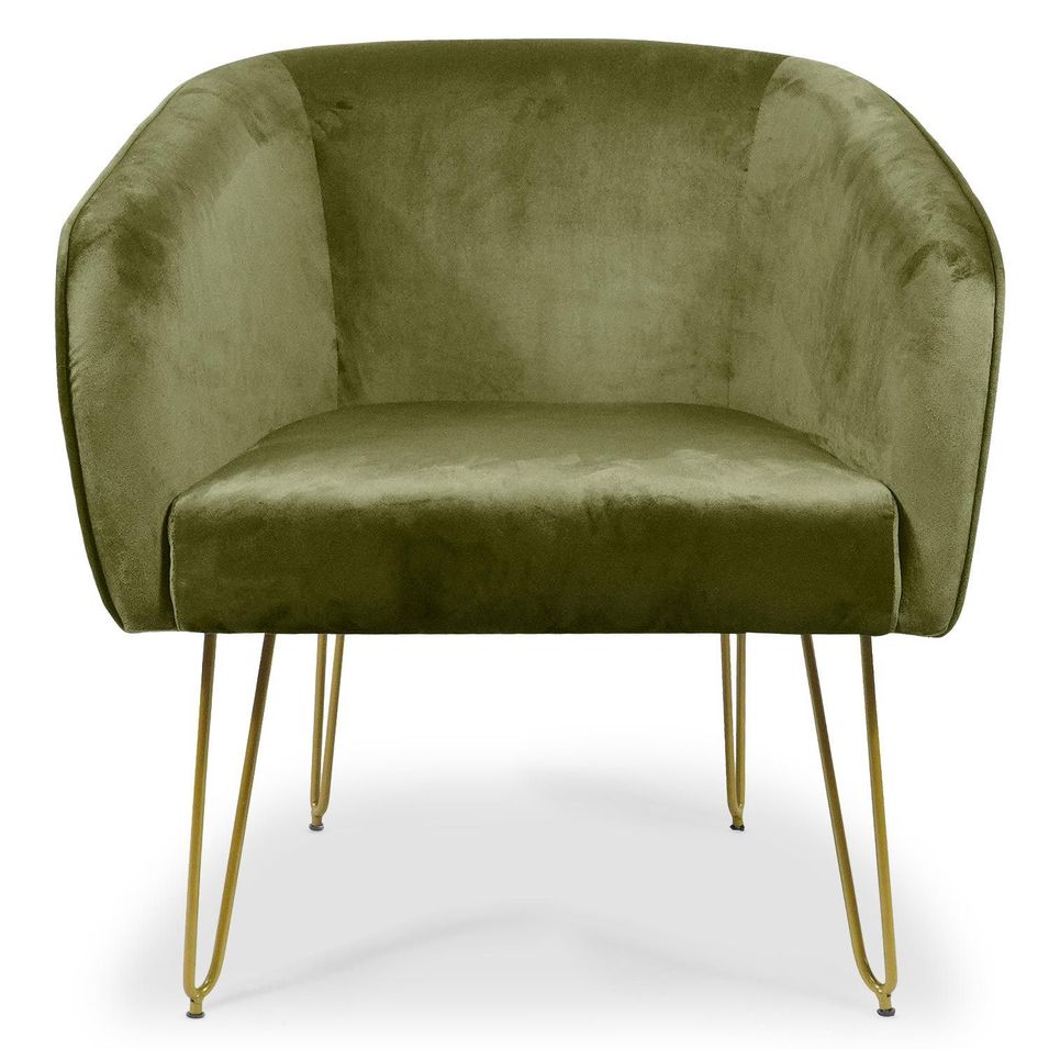 Fauteuil velours vert kaki et pieds métal doré Nostran - Photo n°1