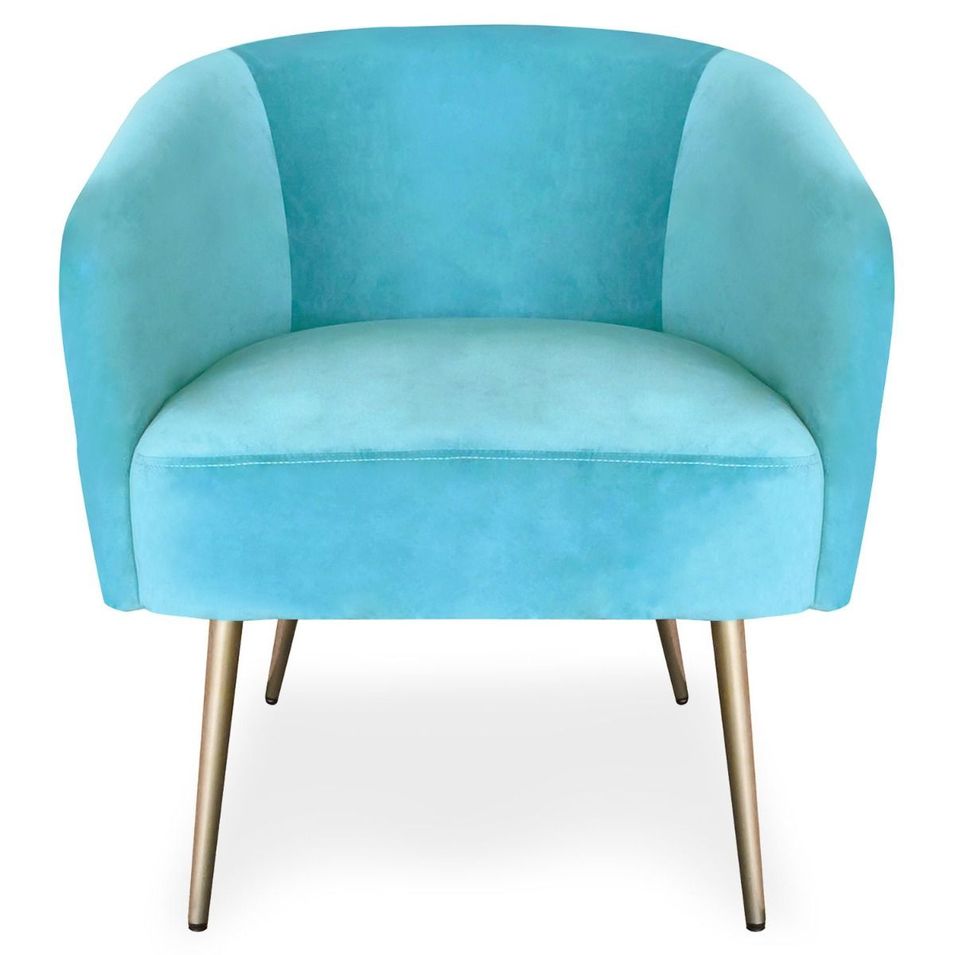 Fauteuil velours vert menthe et pieds métal doré Goldy - Photo n°1
