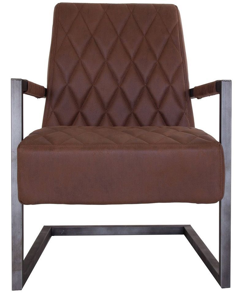 Fauteuil vintage cuir marron et pieds métal Caira - Photo n°1