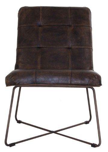 Fauteuil vintage smili cuir marron et pieds métal noir Thomy - Photo n°1