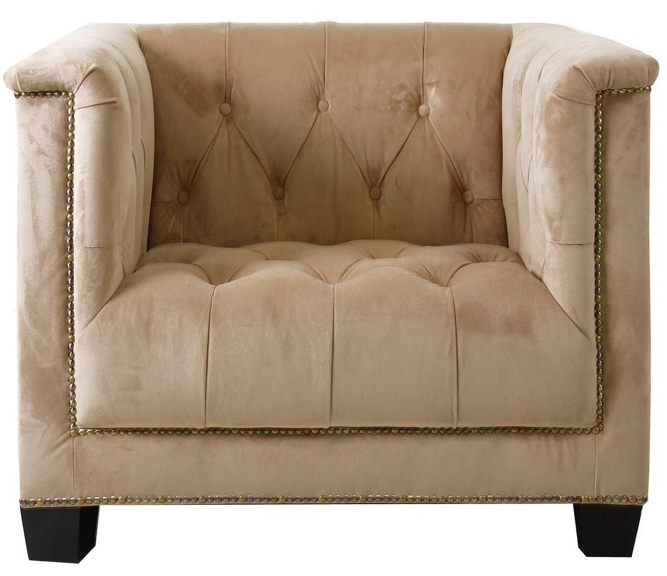 Fauteuil vintage velours beige et pieds pin massif noir Isatis - Photo n°1