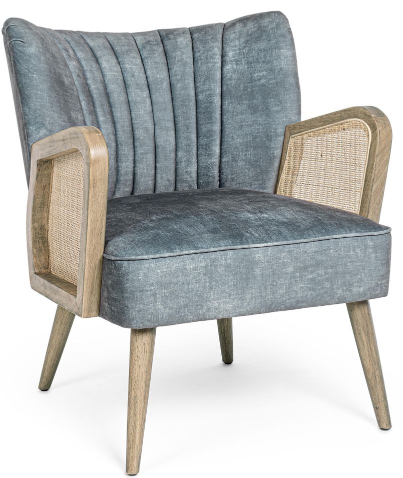 Fauteuil VIRNA – Bois naturel & rotin, assise tissu doux - Photo n°1