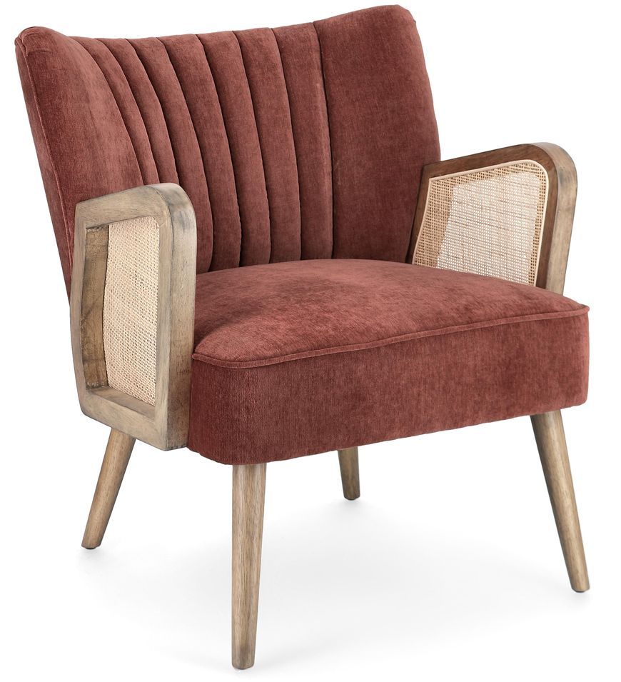 Fauteuil VIRNA – Bois naturel & rotin, assise tissu doux - Photo n°1