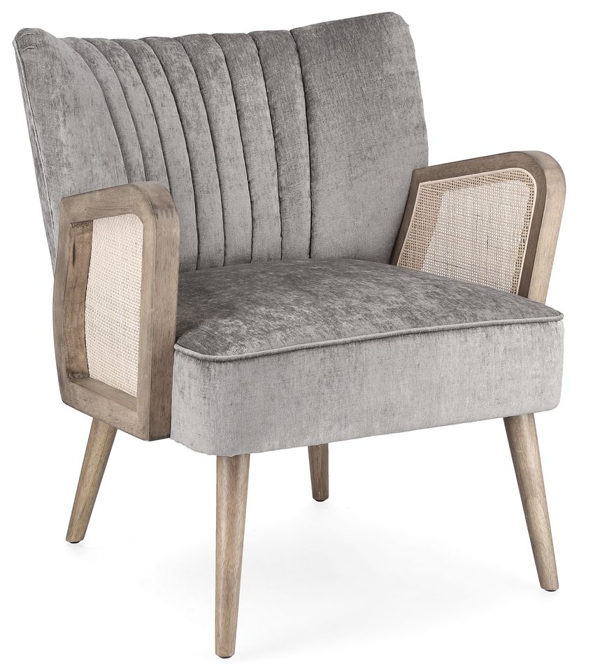 Fauteuil VIRNA – Bois naturel & rotin, assise tissu doux - Photo n°1