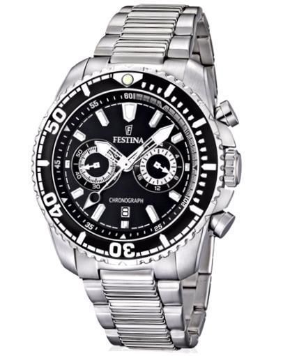 Festina f16564_4 Gent Chrono. Date Black Dial S/s Bracelet Wr 10 Atm 45mm - Photo n°1