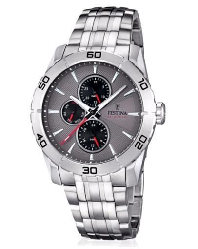 Festina f16606_7 Gent Multifunction Day Date 24h Grey/black Dial S/s Bracelet Wr 5 Atm 44mm - Photo n°1