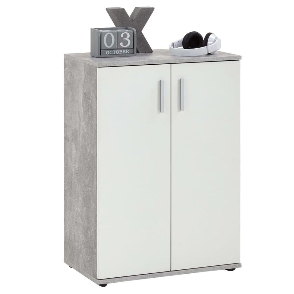 FMD Armoire avec 2 portes Blanc et gris - Photo n°1