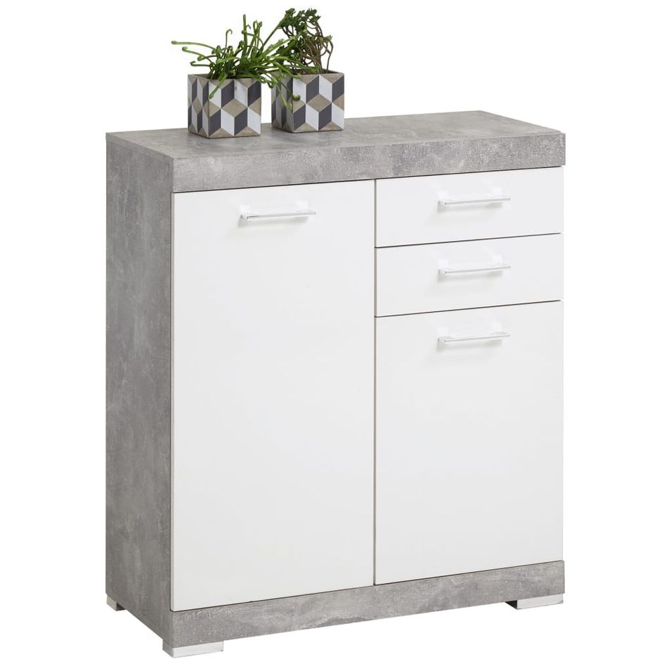FMD Armoire avec 2 portes et 2 tiroirs 80x34,9x89,9 cm Béton et blanc 2 - Photo n°1