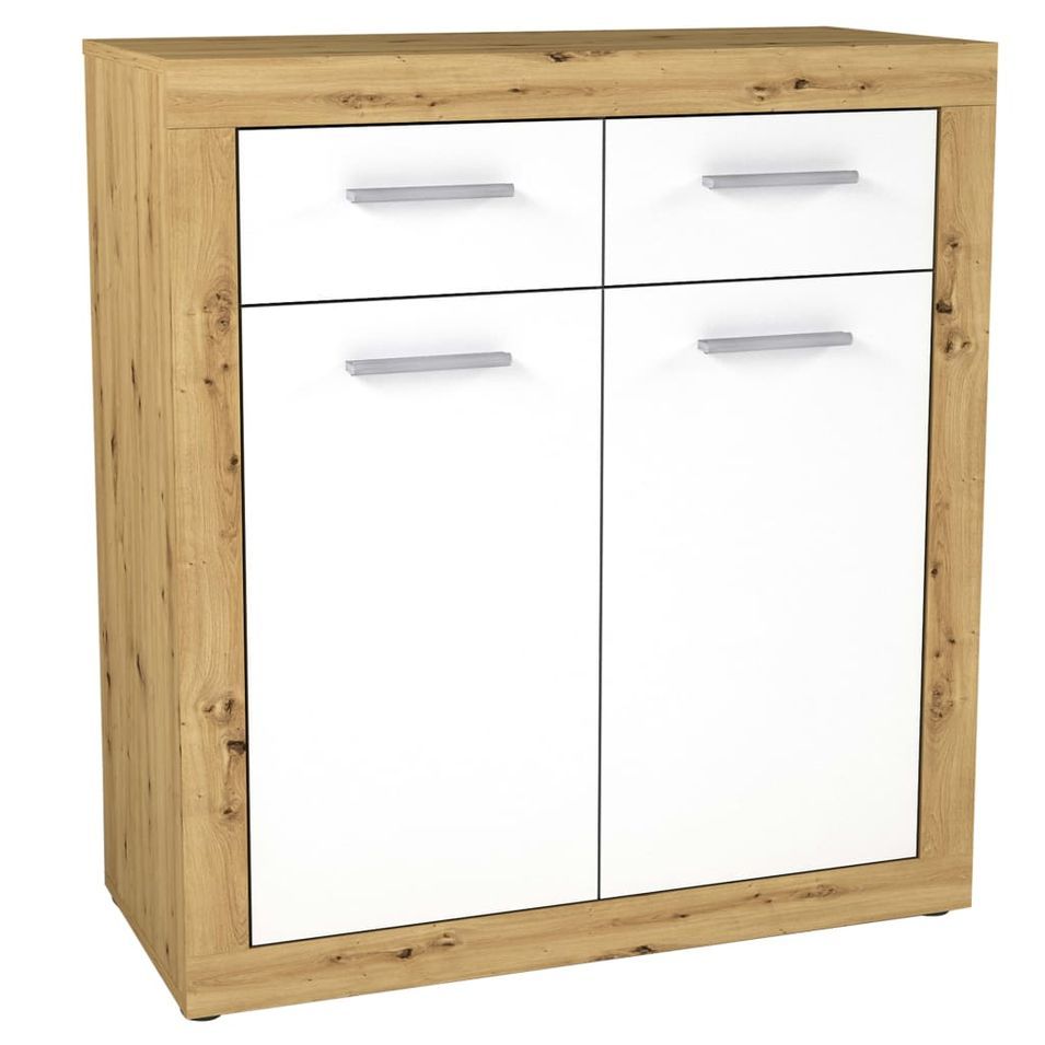 FMD Armoire avec 2 portes et 2 tiroirs Blanc et chêne artisan - Photo n°1