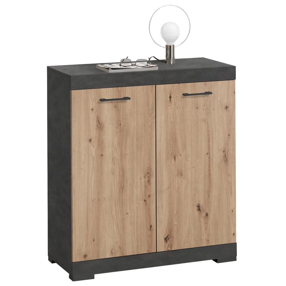 FMD Commode avec 2 portes 80x34,9x89,9 cm gris et chêne artisanal - Photo n°1