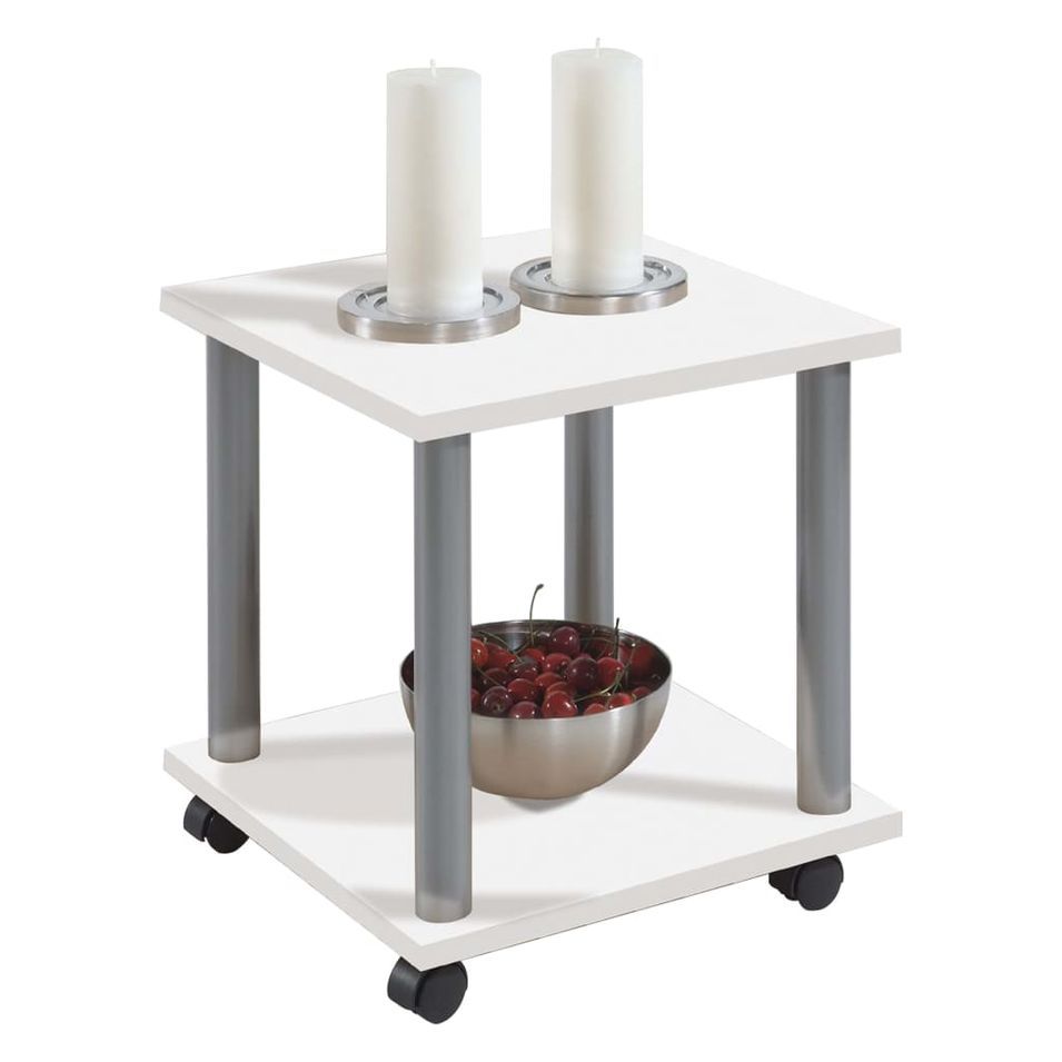 FMD Table d'appoint avec roues pivotantes Blanc - Photo n°1